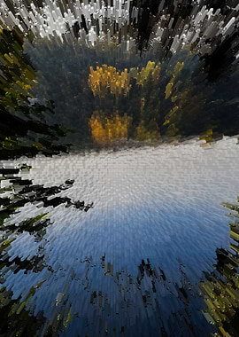 Blue autumn lake pixels