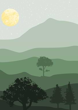 Green forest mountain sun