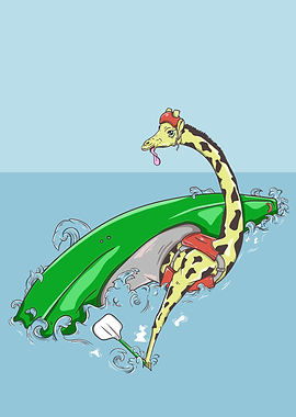 Giraffe rolling a kayak
