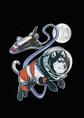 Astronaut husky dog space