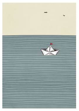 Maritime origami boat sea