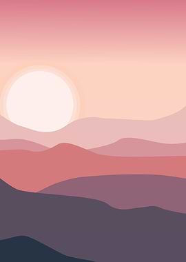 Pink mountain sunrise view