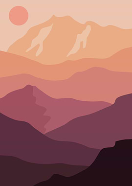 Pink mountain sunrise view