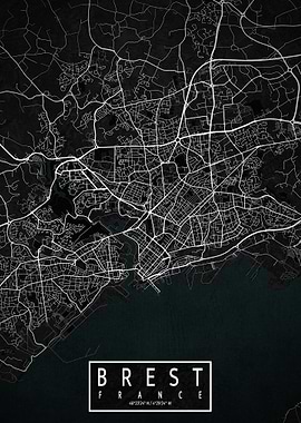 Brest City Map Dark