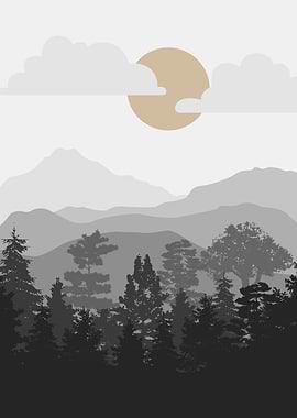 Grey mountain black trees