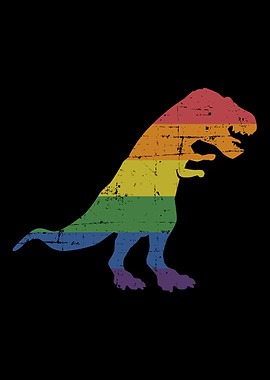 TRex dinosaur in rainbow