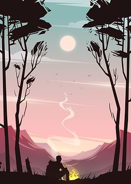 Men campfire Night Moon