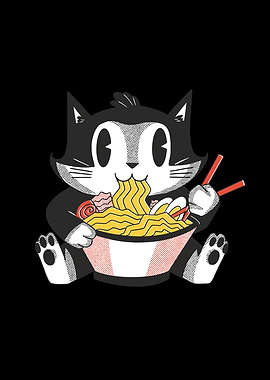 Ramen cat retro cartoon