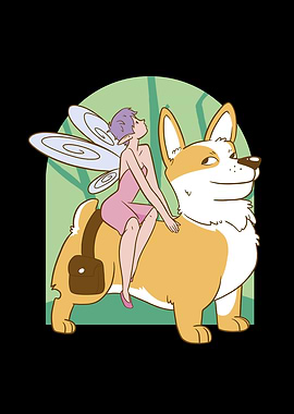 Fairy riding corgi dog