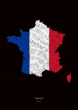 France Flag Map Line Art