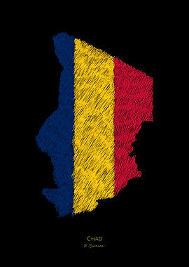 Chad Line Art Map Flag Art