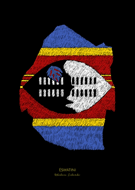 Eswatini Flag Map Line Art