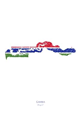 Gambia Flag Map Line Art