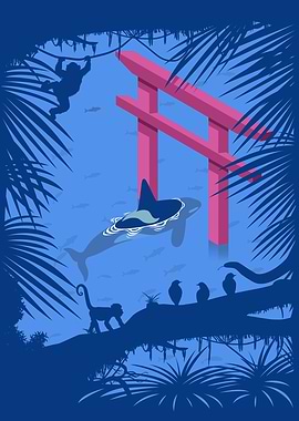 Whale under Japanese Torii