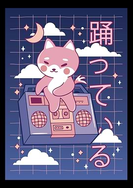 Cute fox with music player