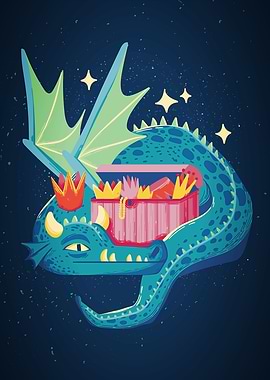 Cute Dragon With Treasure