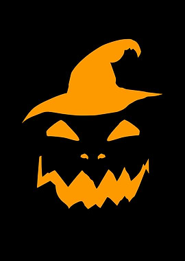 Scary pumpkin with witch