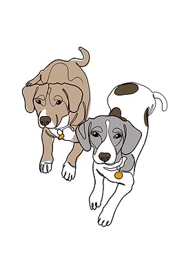 Couple Dogs One Line Art