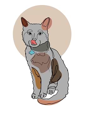 Cute Cat Lick One Line Art