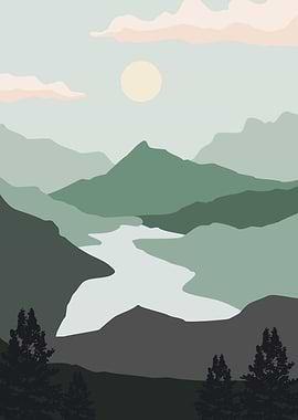 Green mountains and Sky