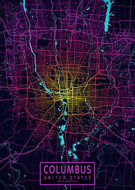 Columbus City Map Neon