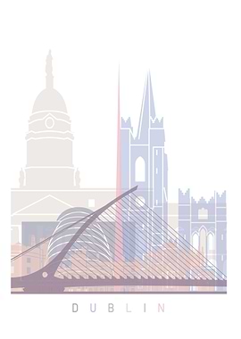 Dublin skyline in pastel