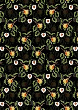 Black Floral Peach Pattern