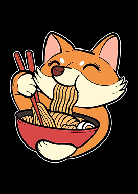 Corgi Eating Ramen