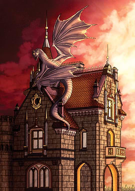 Magic castle with dragon