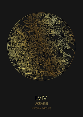Lviv Black Gold Map Lvov