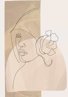 Floral woman one line art
