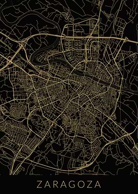 Zaragoza Map Black Gold