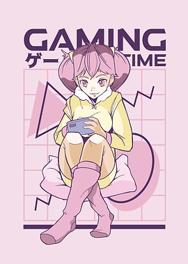 Pink hair anime gamer girl