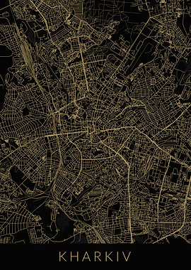 Kharkiv Map Black Gold