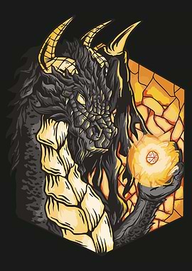 Dragon with rpg dice