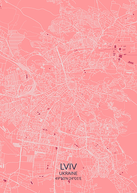 Lviv Pink Rose Map Lvov