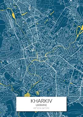Kharkiv Map Blue Yellow