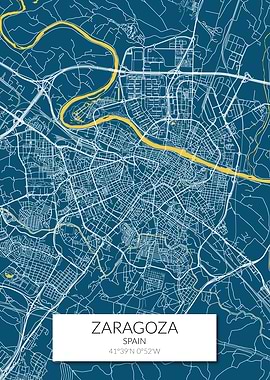Zaragoza Map Blue Yellow
