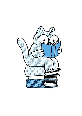 Cat sitting on books and