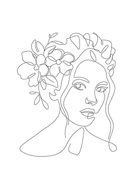 Floral woman head line art