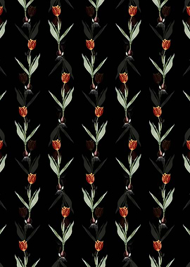Black Floral Tulip Pattern