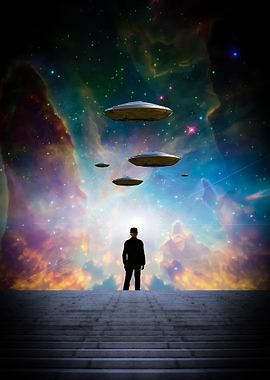 Man and flying saucers