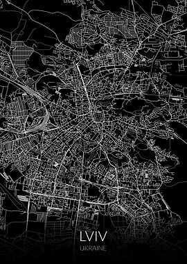 Lviv Map Black Lvov