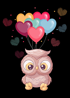 Cute Owl with Balloon Girl