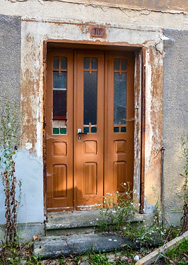 Old brown wooden door