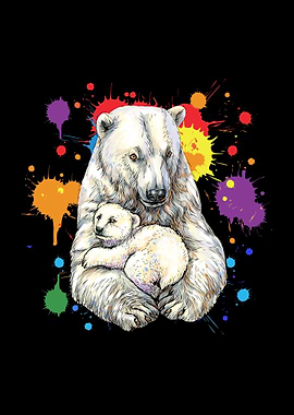 Cute Mama Polar Bear Baby