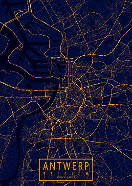 Antwerp Map City At Night