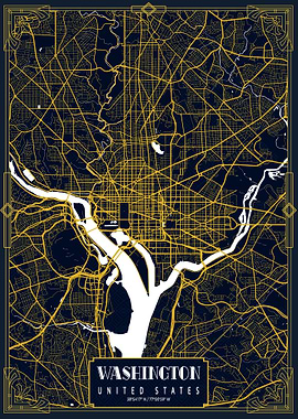 Washington DC Map Gold