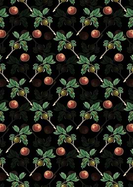 Black Floral Apple Pattern