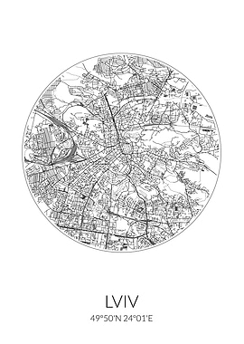 Lviv City Map White Lvov